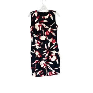 Shoshanna Red Black Floral Dark Romantic Sleeveless Ruched‎ Shift Dress Size 4